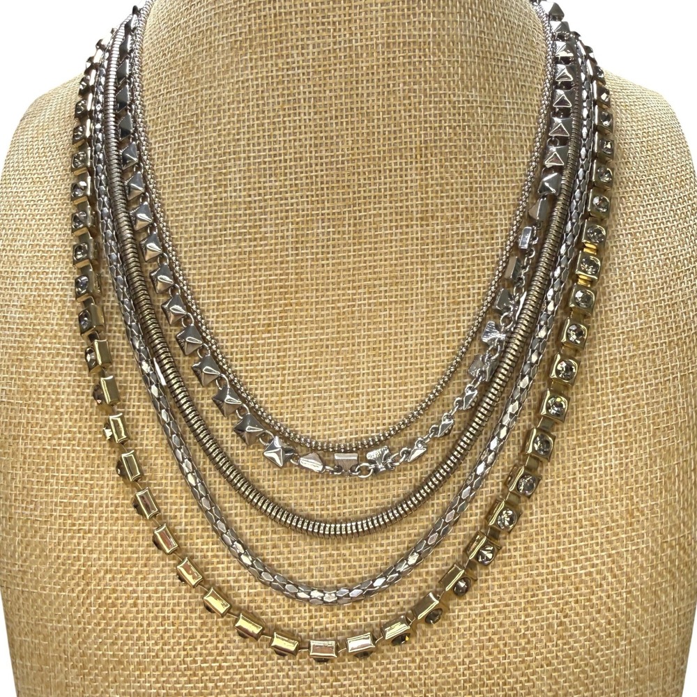 Edgy Glam Mixed Metal Rhinestone Layered Necklace from White House Black Market